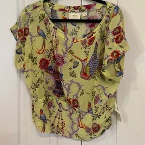 Lime green printed silk blouse by Maeve 
Anthropologie